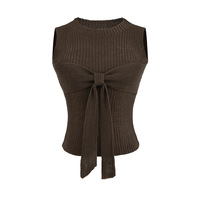 Bow Tie Round Neck Sleeveless Elastic Slim Fit Knit Vest - Thumbnail 3