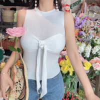 Bow Tie Round Neck Sleeveless Elastic Slim Fit Knit Vest - Thumbnail 2