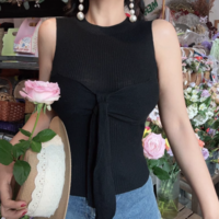 Bow Tie Round Neck Sleeveless Elastic Slim Fit Knit Vest - Thumbnail 5