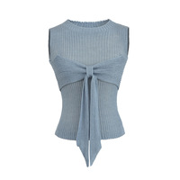 Bow Tie Round Neck Sleeveless Elastic Slim Fit Knit Vest - Thumbnail 6