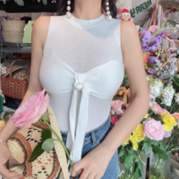 Bow Tie Round Neck Sleeveless Elastic Slim Fit Knit Vest - Thumbnail 1