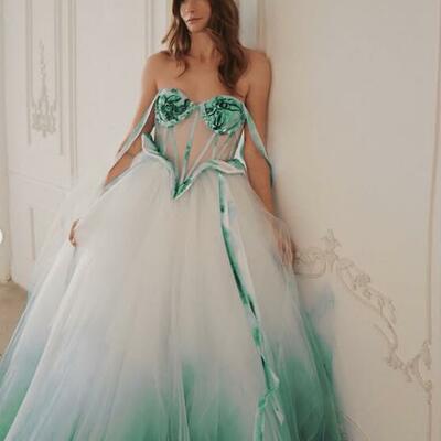 Green tulle wedding dress bridal gown wedding gown