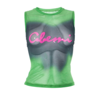 Color Block Letter Tie-dyed Vest Mesh Top - Thumbnail 3