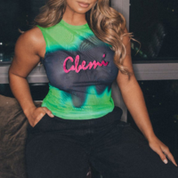 Color Block Letter Tie-dyed Vest Mesh Top - Thumbnail 2