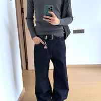 Free Shipping-CONTRAST STITCH DENIM JEANS - Thumbnail 2