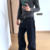 Free Shipping-CONTRAST STITCH DENIM JEANS - Thumbnail 3