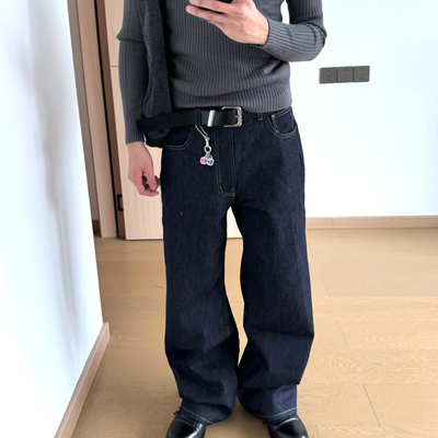 Free shipping-contrast stitch denim jeans - Thumbnail 1