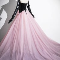 Black and Pink Tulle Long Prom Dress, A-Line Strapless Evening Dress with Corset - Thumbnail 4