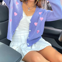 *Free Shipping*90s PINK HEART LAVENDER CARDIGAN - Thumbnail 1