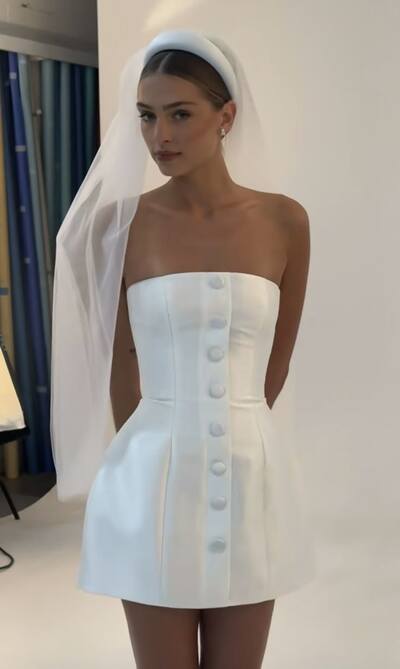 Simple Sheath Mini Short Beach Boho Wedding Dress Bridal Gown Wedding Gown