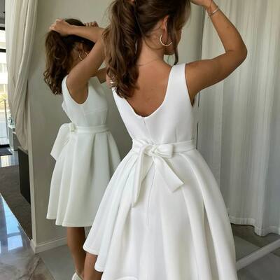 Simple a line mini short beach boho wedding dress bridal gown wedding gown