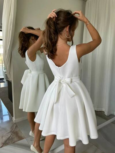 Simple A Line Mini Short Beach Boho Wedding Dress Bridal Gown Wedding Gown