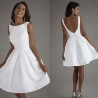 Simple A Line Mini Short Beach Boho Wedding Dress Bridal Gown Wedding Gown - Thumbnail 3