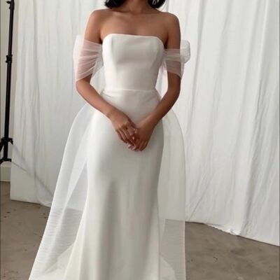 Simple sheath off the shoulder wedding dress bridal gown wedding gown