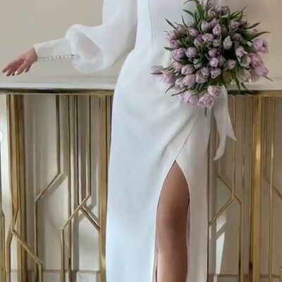 Simple sheath long sleeve wedding dress bridal gown wedding gown