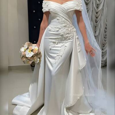 Simple sheath off the shoulder lace appliques wedding dress bridal gown wedding gown