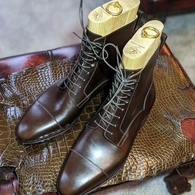 Handmade men brown suede leather ankle high dress boot