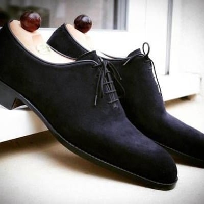 Handmade men black suede leather oxford lace up dress shoes - Thumbnail 3