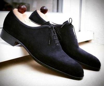Handmade Men Black Suede Leather Oxford Lace up Dress Shoes