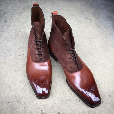 Handmade Men Brown Patina Suede Leather Dress Boot
