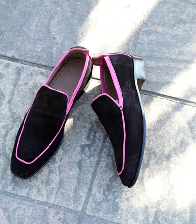 Crafted Leather Handmade Men Black Suede Leather Loafers Dress Shoes