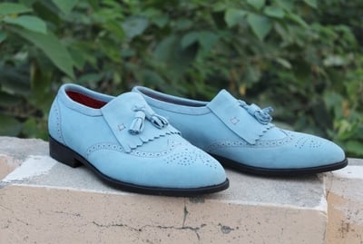 Crafted Leather Men Classic and Luxury Blue Suede Leather Tassel Loafers Dress Shoes