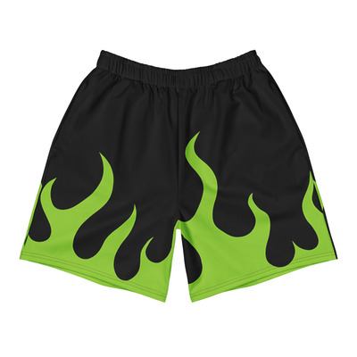 All-over print unisex athletic long shorts (green flame)
