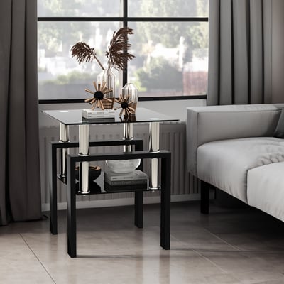 1-Piece Modern Black Tempered Glass End Table – Square Coffee/Tea Table for Living Room or Bedroom