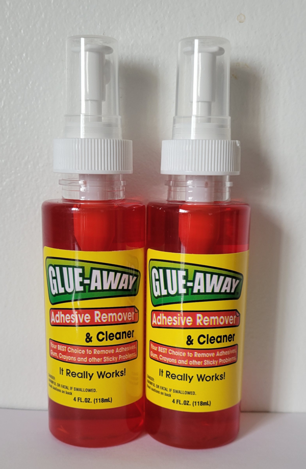 2 Glue-Away Adhesive Remover Spray Cleans Sticker Price Tag Gum Crayon 4 oz each