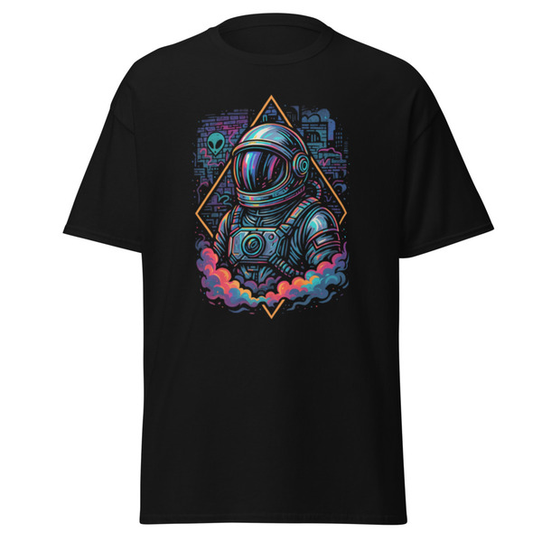 Unisex Futuristic Astronaut Streetwear T-Shirt  Bold 2D Vector Art, Tattoo Style & Retro Urban Design - Several Colors