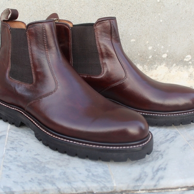 Handmade men dark brown leather chelsea dress boot - Thumbnail 3