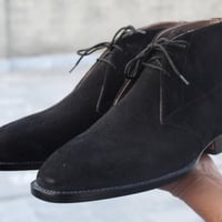 Handmade Men Black Suede Leather Chukka Lace up Dress Boot - Thumbnail 1