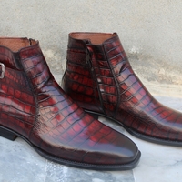 Handmade Men Brown Patina Crocodile Leather Jodhpur Strap Zipper Boot - Thumbnail 1