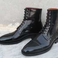 Handmade Men Black Calf Leathe Ankle High Lace up Oxford Dress Boot - Thumbnail 2