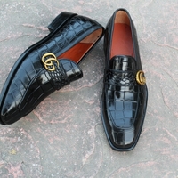 Handmade Men Black Crocodile/Alligator Leather Moccasin Loafers Dress Shoes - Thumbnail 2