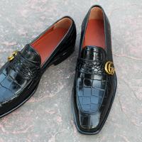 Handmade Men Black Crocodile/Alligator Leather Moccasin Loafers Dress Shoes - Thumbnail 3