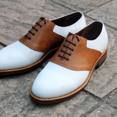 Handmade men two-tone calf saddle golf shoes - Thumbnail 3