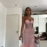 Mermaid Sweetheart Pink Tulle Long Prom Dress With Lace - Thumbnail 1