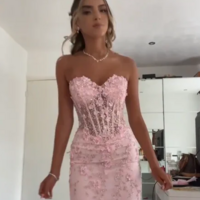 Mermaid Sweetheart Pink Tulle Long Prom Dress With Lace - Thumbnail 2