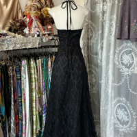 Halter Black V Neck Long Prom Dresses - Thumbnail 1