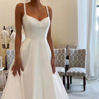 Simple elegant a line satin princess wedding dresses bridal gown
