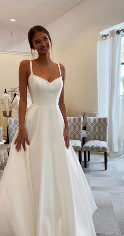 Simple Elegant A Line Satin Princess Wedding Dresses Bridal Gown