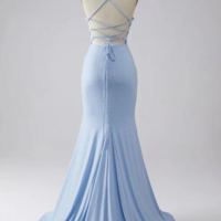 Light Blue Mermaid Long Sequin Prom Dresses - Thumbnail 1