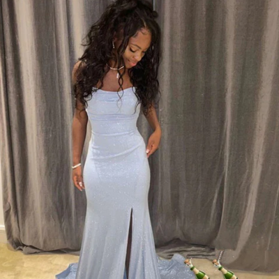 Light blue mermaid long sequin prom dresses - Thumbnail 1
