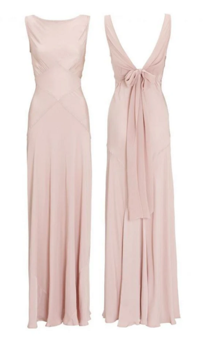 Elegant Pink Chiffon V Back Long Prom Dresses