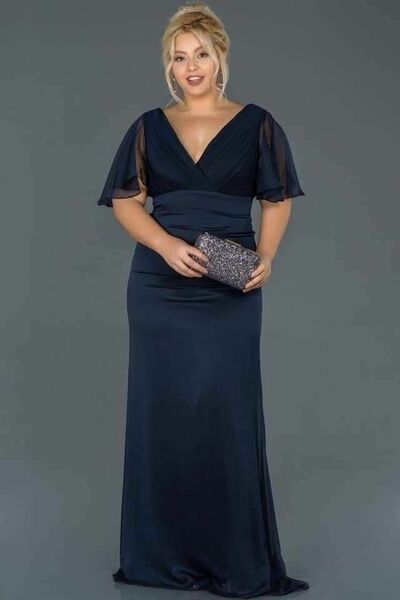 Navy Blue Sheath Short Sleeve Mother of the Bride/Groom Dress Evening Formal Dress