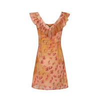 Holiday style ruffled sexy V-neck printed tie waist dress - Thumbnail 1