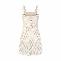 Square Neck Polka Dot Suspender Skirt Retro Holiday Style Dress - Thumbnail 2