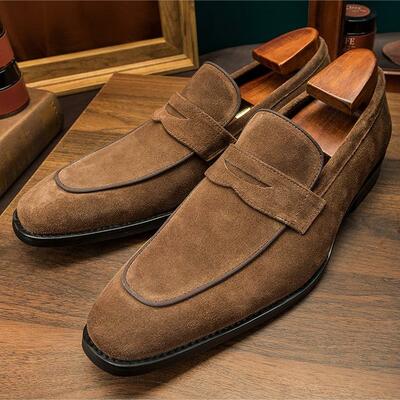 Men's loafers suede leather shoes - Thumbnail 3