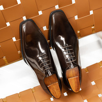 Open edge beaded cowhide Oxford genuine leather business shiny wedding shoes - Thumbnail 1
